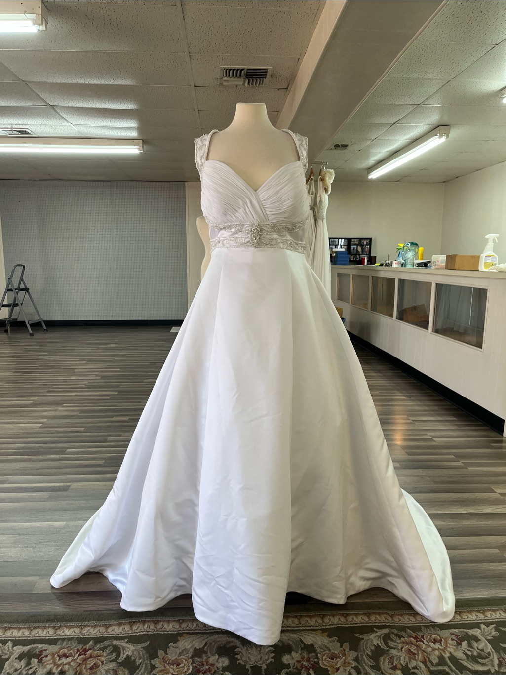 Venus Bridal White Satin A-Line Wedding Dress With Beaded Waist